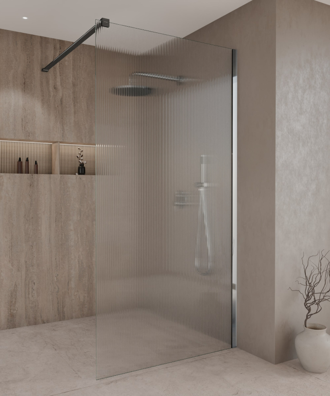 Vizela Fluted Glass Shower Screen - Chrome Finish
