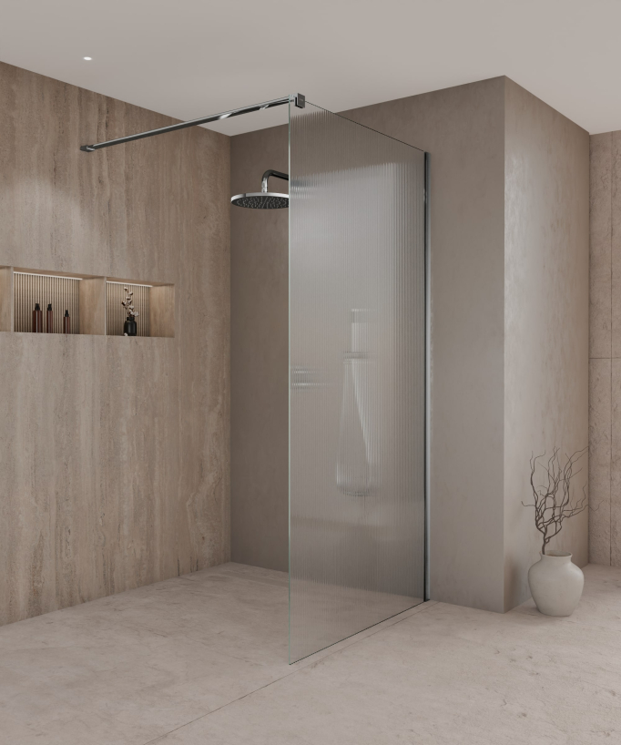 Vizela Fluted Glass Shower Screen - Chrome Finish
