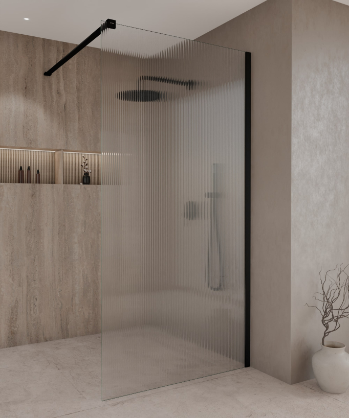 Vizela Fixed Fluted Glass Shower Screen - Black