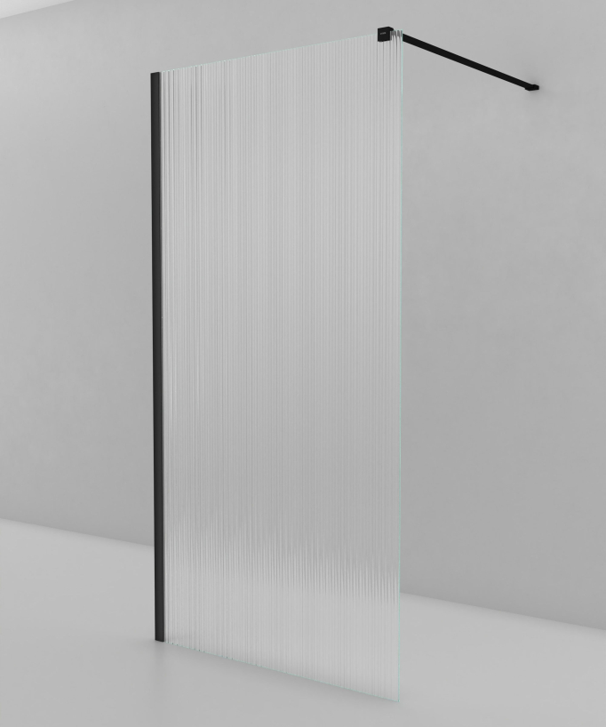 Vizela Fixed Fluted Glass Shower Screen - Black