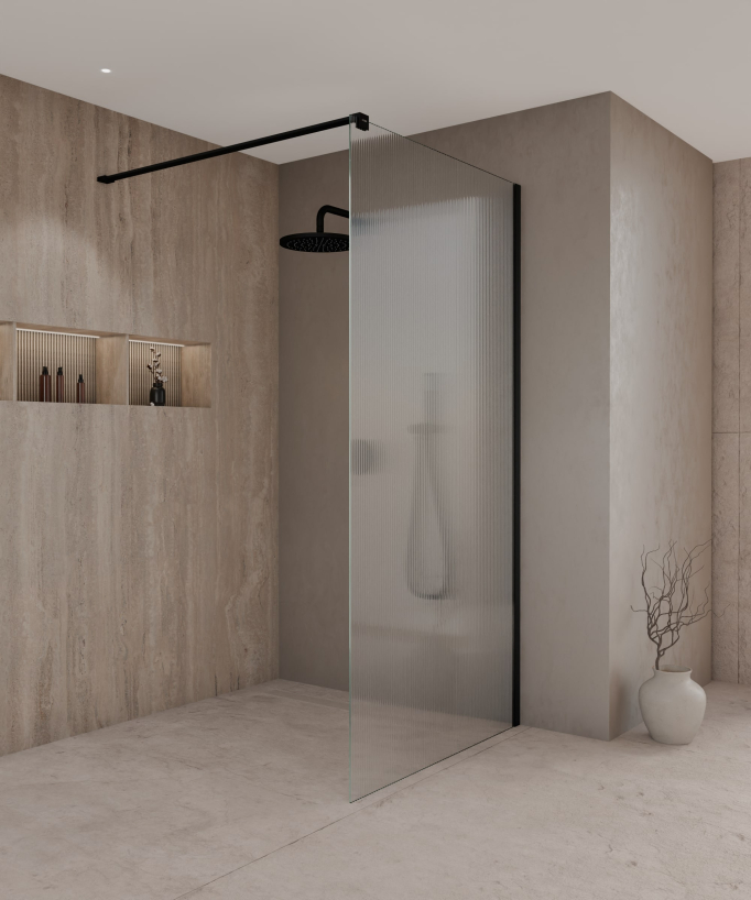 Vizela Fixed Fluted Glass Shower Screen - Black