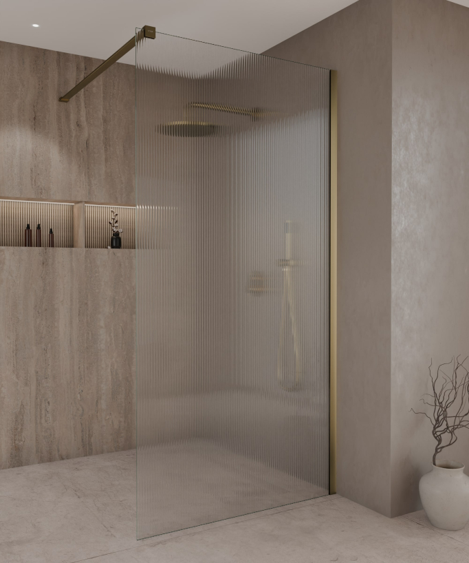 Vizela Walk-in Shower Screen - Brushed Gold Fluted Glass