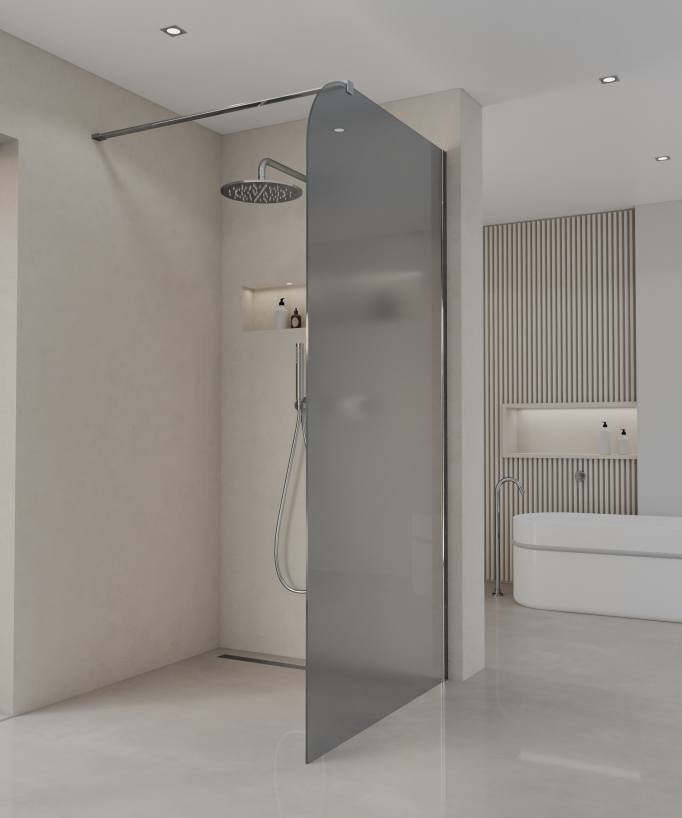 Beja Fixed Smoked Glass Shower Screen with Chrome Profile
