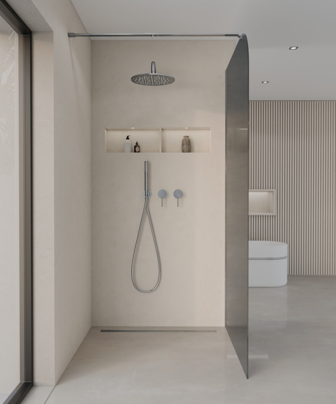 Beja Fixed Smoked Glass Shower Screen with Chrome Profile
