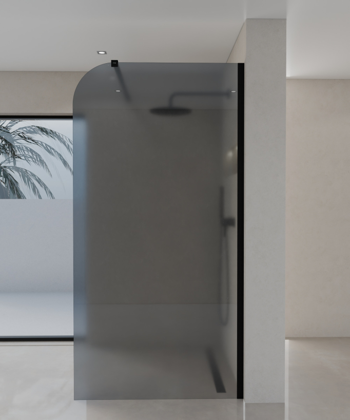 Paroi de douche Beja design moderne forme 1/4 de cercle en verre fumé noir et profilé noir