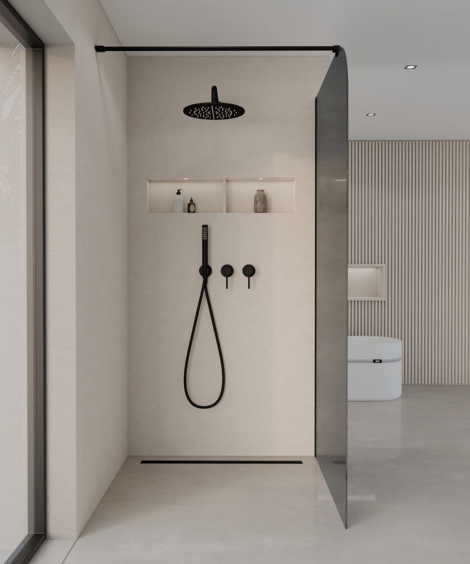 Beja Fixed Black Smoked Glass Shower Screen