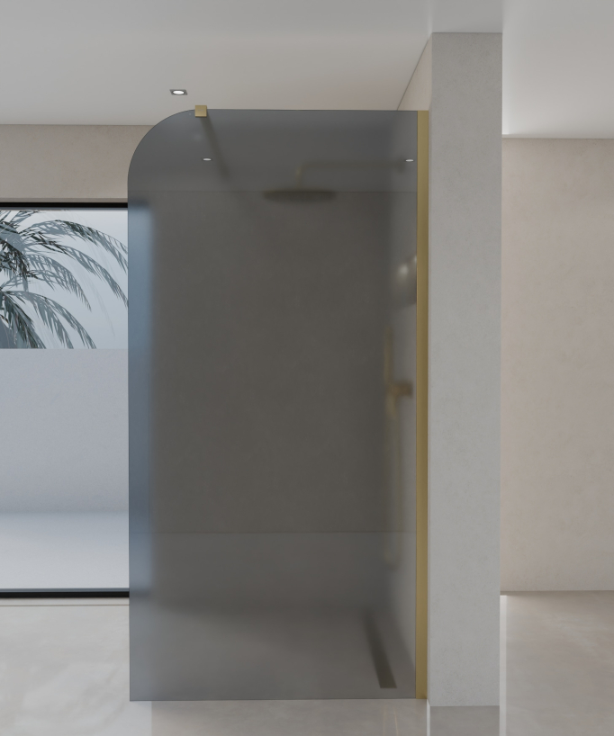 Paroi de douche Beja design moderne forme 1/4 de cercle en verre fumé noir et profilé doré