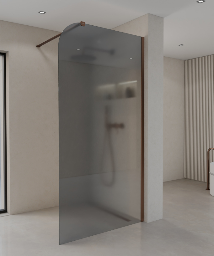Beja Smoked Glass Shower Screen - Brushed Rose Gold Finish
