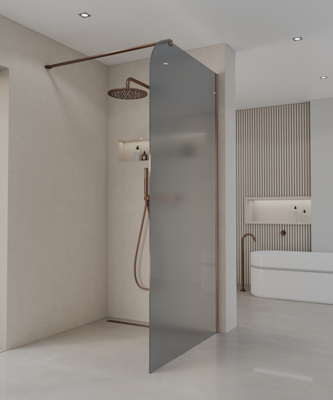 Beja Smoked Glass Shower Screen - Brushed Rose Gold Finish