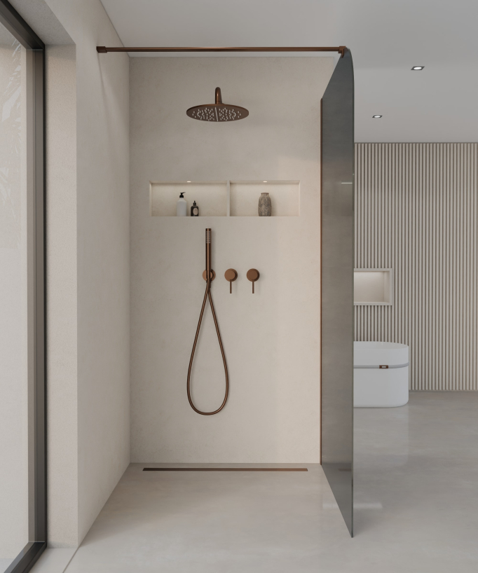 Beja Smoked Glass Shower Screen - Brushed Rose Gold Finish
