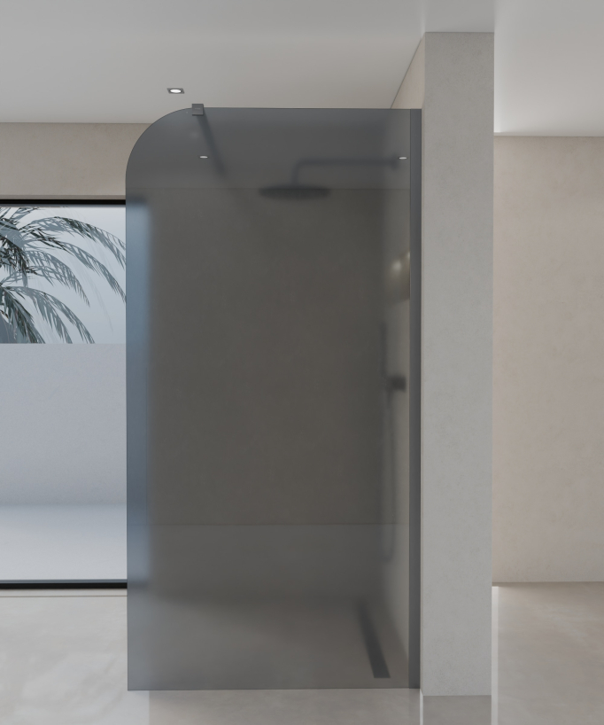 Paroi de douche Beja design moderne forme 1/4 de cercle en verre fumé noir et profilé gun metal