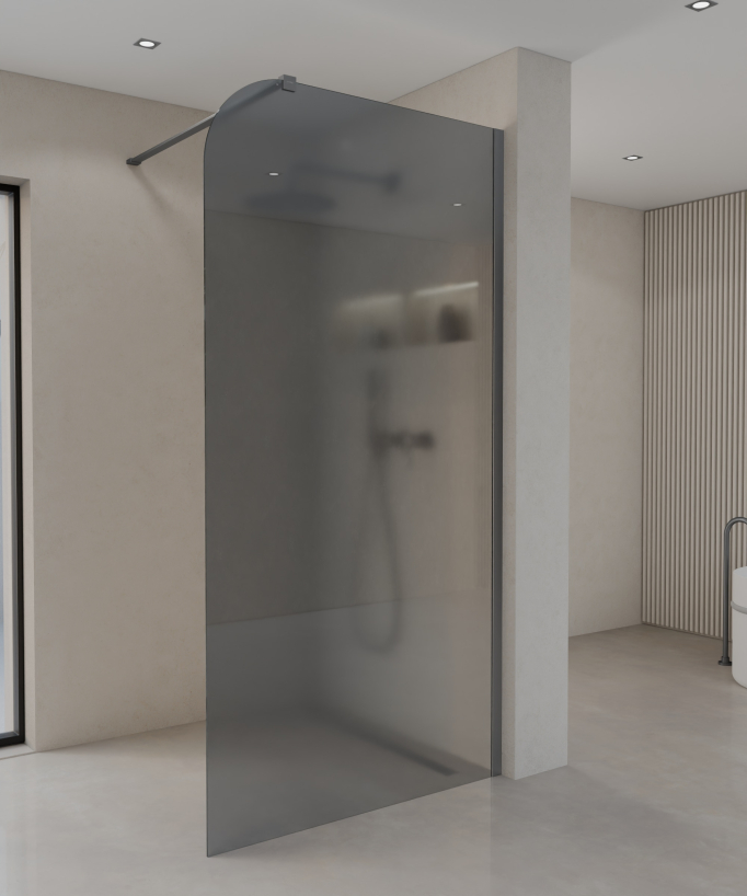 Beja Fixed Smoked Glass Shower Screen with Gunmetal Profile