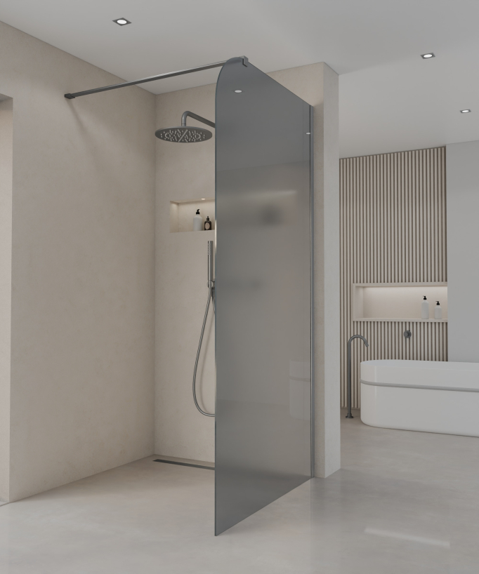 Beja Fixed Smoked Glass Shower Screen with Gunmetal Profile