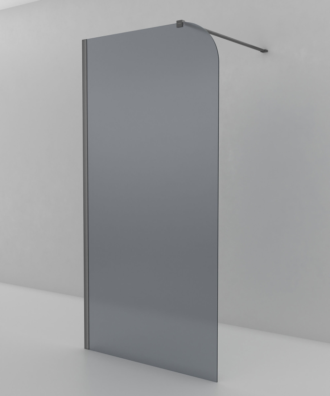 Beja Fixed Smoked Glass Shower Screen with Gunmetal Profile