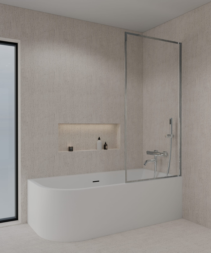 Guadra Fixed Bath Screen - Chrome Frame