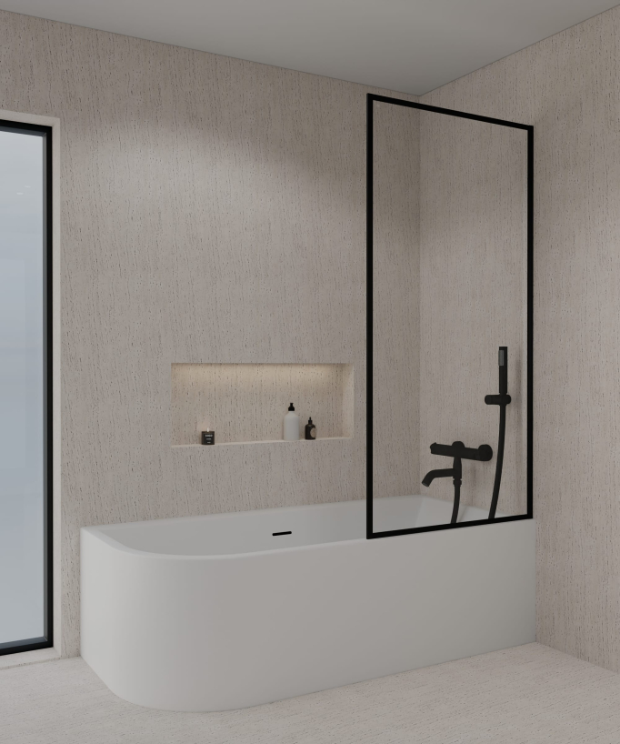 Guadra Fixed Bath Screen - Black