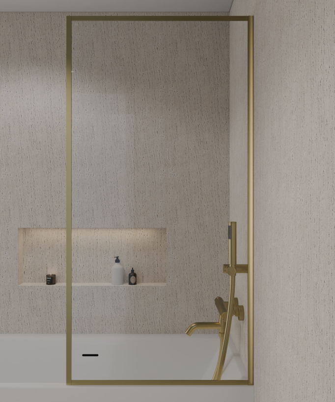 Guadra Fixed Bath Screen - Brushed Gold - 70 or 80 cm