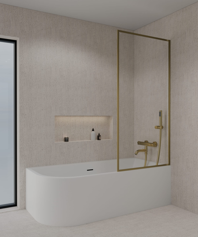 Guadra Fixed Bath Screen - Brushed Gold - 70 or 80 cm