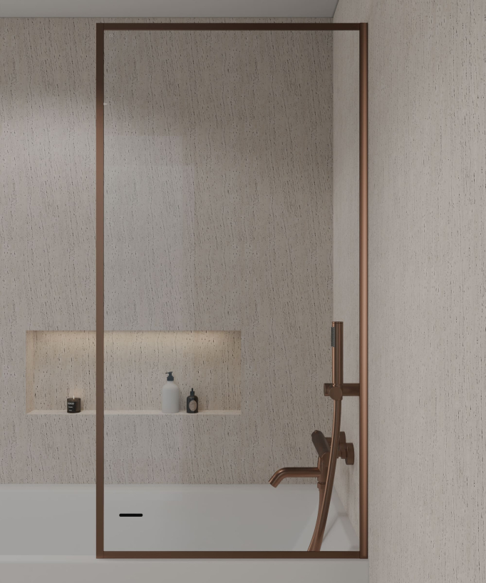 Guadra Fixed Bath Screen - Brushed Rose Gold