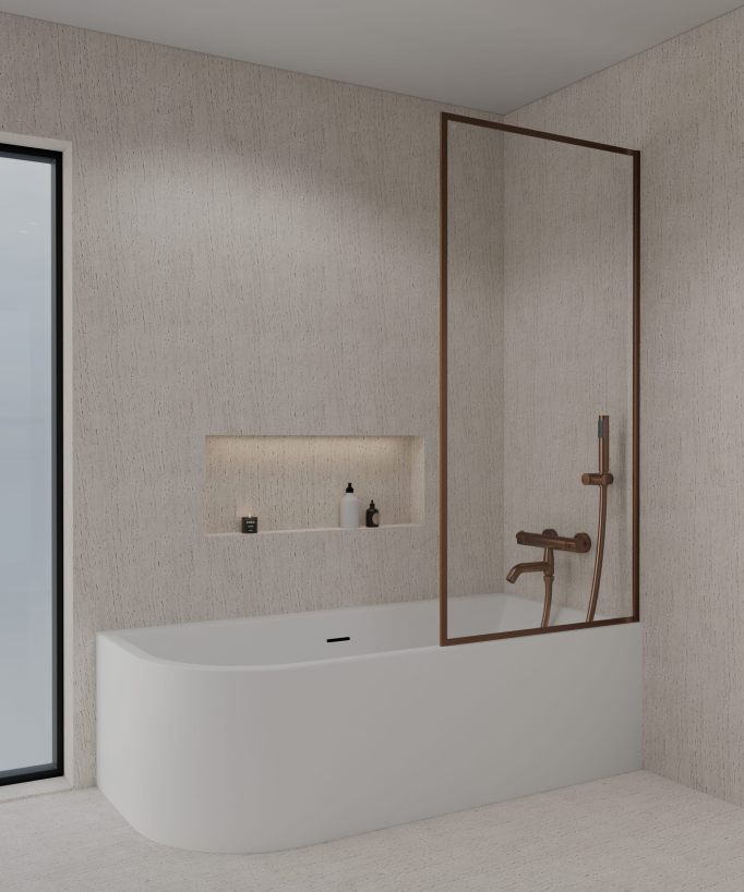 Guadra Fixed Bath Screen - Brushed Rose Gold