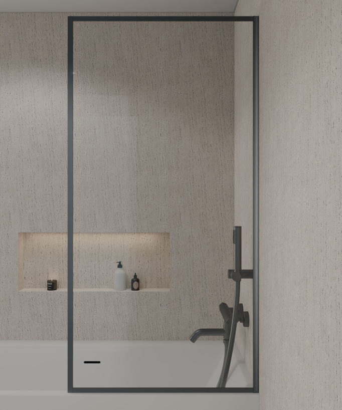Guadra Fixed Bath Screen - Gunmetal Frame