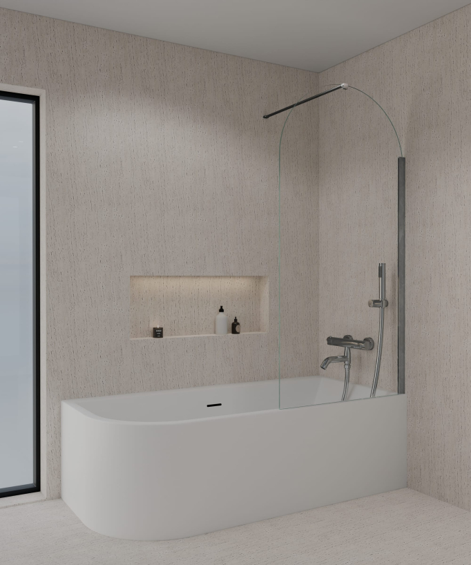 Leira Fixed Bath Screen - Chrome - 70 x 140 cm