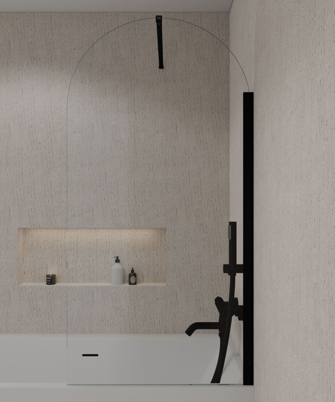 Leira Fixed Bath Screen - Black - 70 x 140 cm