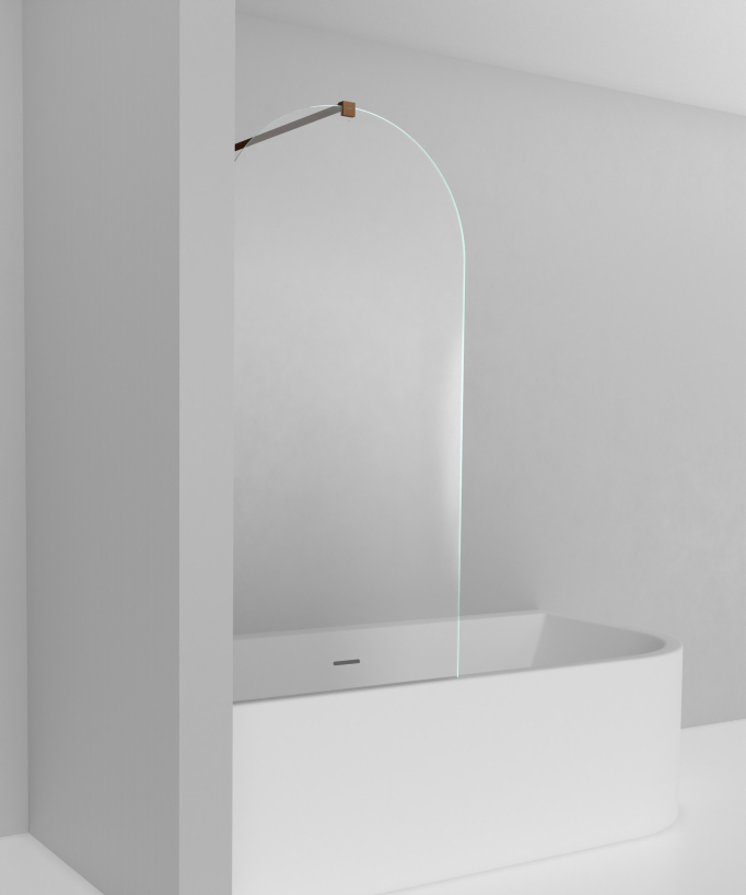 Leira Fixed Rounded Bath Screen - Brushed Rose Gold - 70 x 140 cm