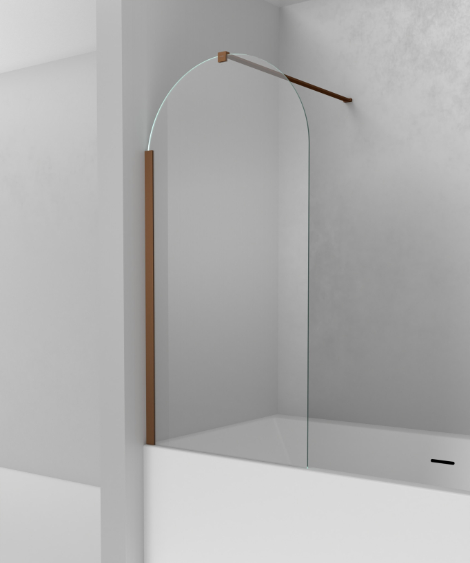 Leira Fixed Rounded Bath Screen - Brushed Rose Gold - 70 x 140 cm