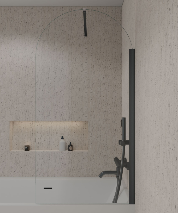 Leira Arch Fixed Bath Screen - Gunmetal - 70 x 140 cm