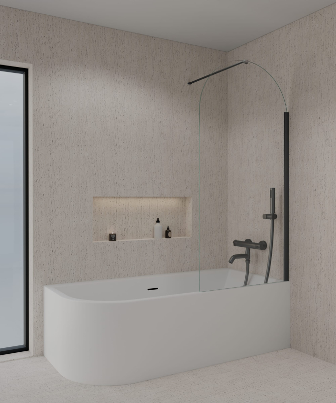Leira Arch Fixed Bath Screen - Gunmetal - 70 x 140 cm