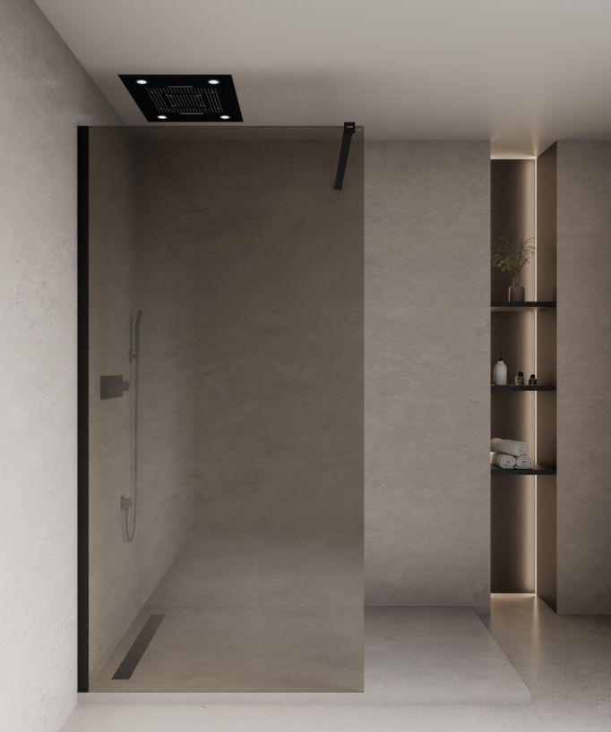 Mira Smoked Coffee Glass Shower Screen - Black Profile
