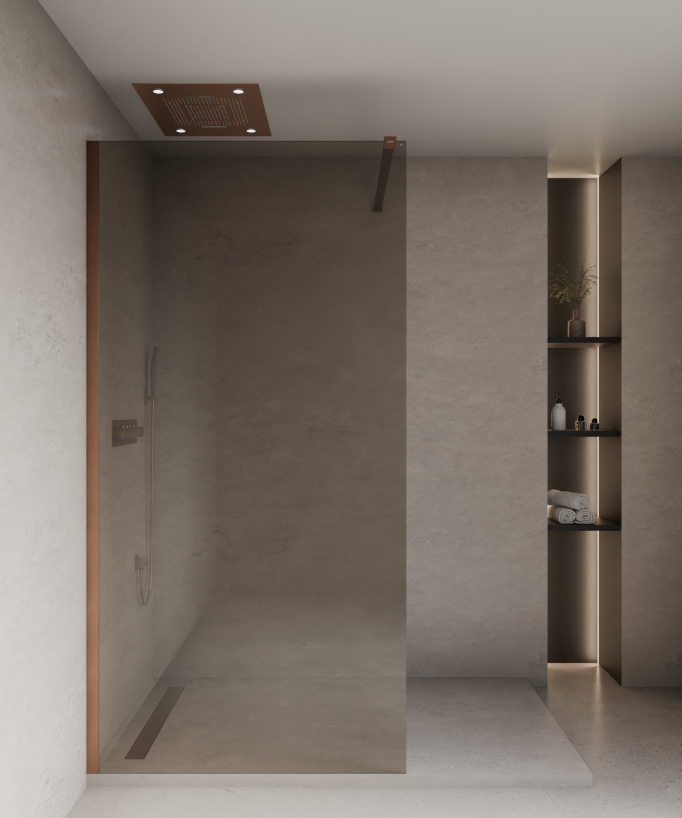 Mira Fixed Smoked Coffee Glass Shower Screen - Brushed Rose Gold