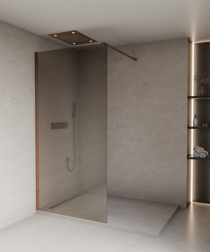 Mira Fixed Smoked Coffee Glass Shower Screen - Brushed Rose Gold