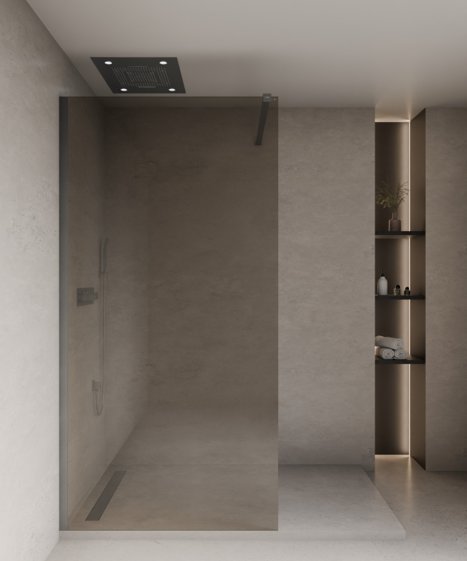 Mira Fixed Smoked Coffee Glass Shower Screen - Gunmetal Profile