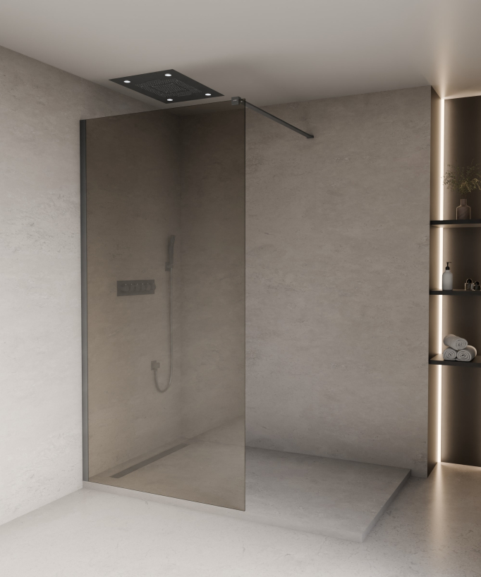 Mira Fixed Smoked Coffee Glass Shower Screen - Gunmetal Profile