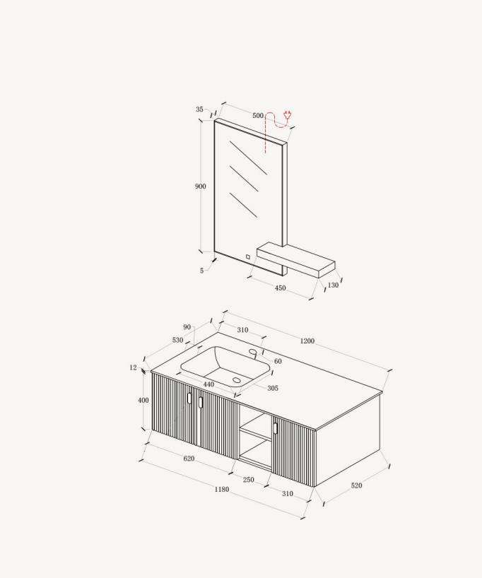 Bombay Bathroom Vanity Unit - Grey - 120 cm