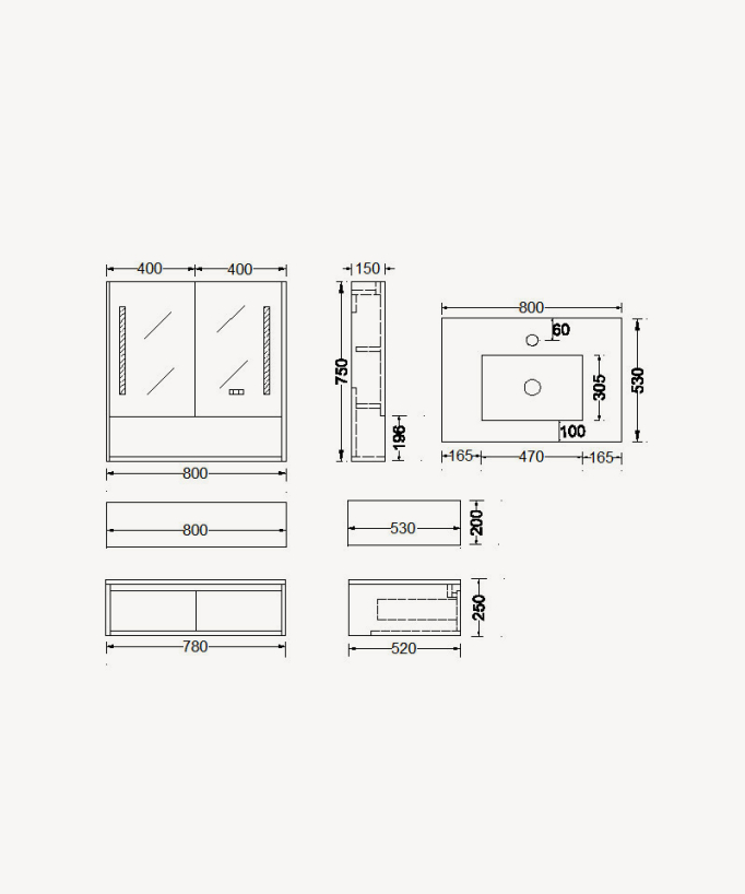 Madras Bathroom Vanity Unit - Black - 80 cm