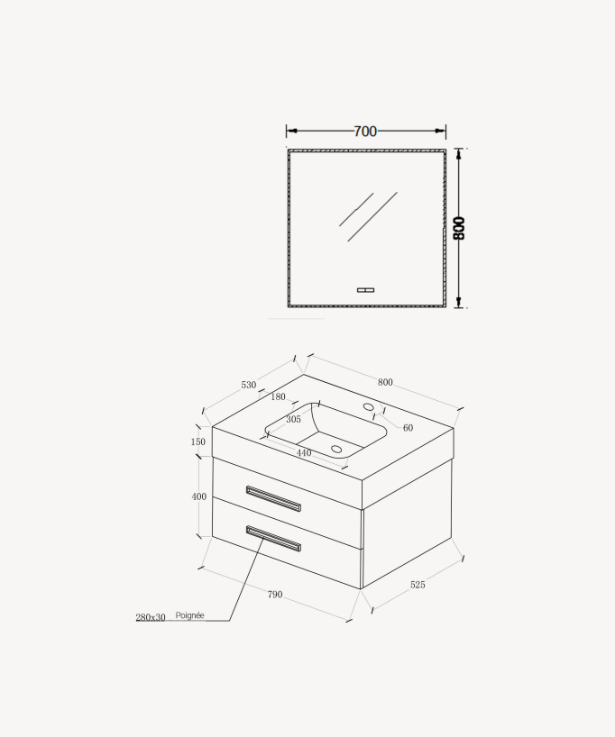 Jaipur Bathroom Vanity Unit - White - 80 cm