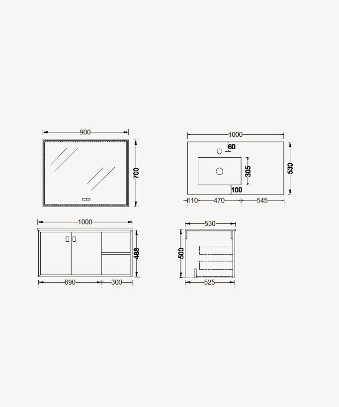 Pondicherry Bathroom Vanity Unit - Black - 100 cm