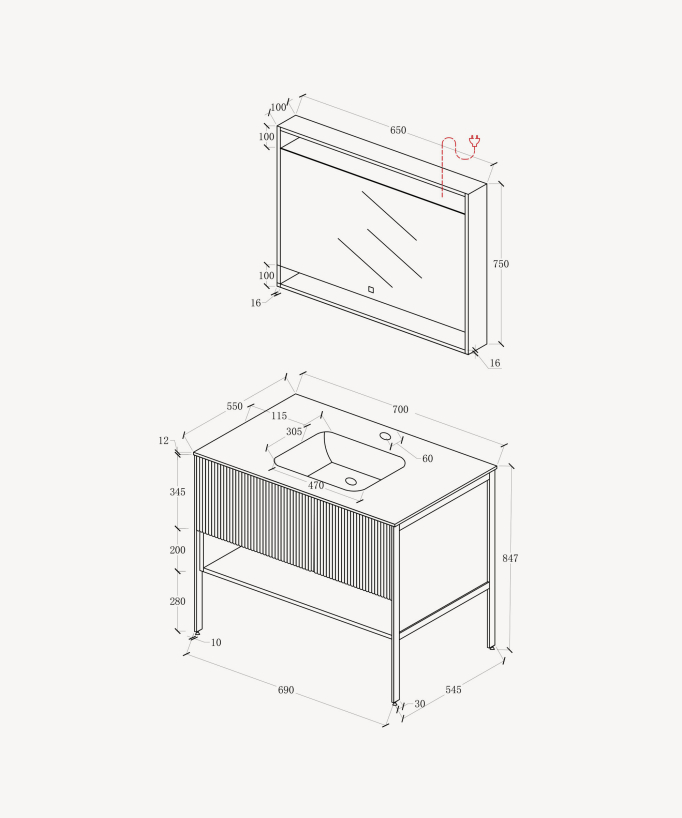 Calcutta Bathroom Vanity Unit - Grey