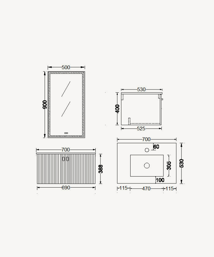 Bombay Bathroom Vanity Unit - Grey