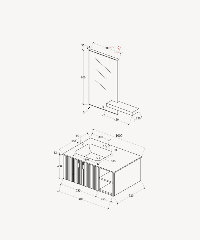 Bombay Bathroom Vanity Unit - Grey - 100 cm