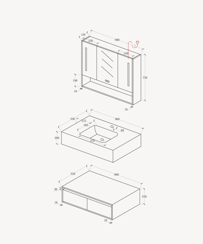 Madras Bathroom Vanity Unit - Grey