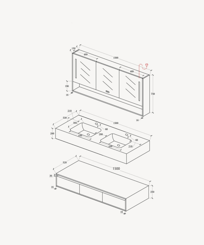 Madras Bathroom Vanity Unit - White - 150 cm