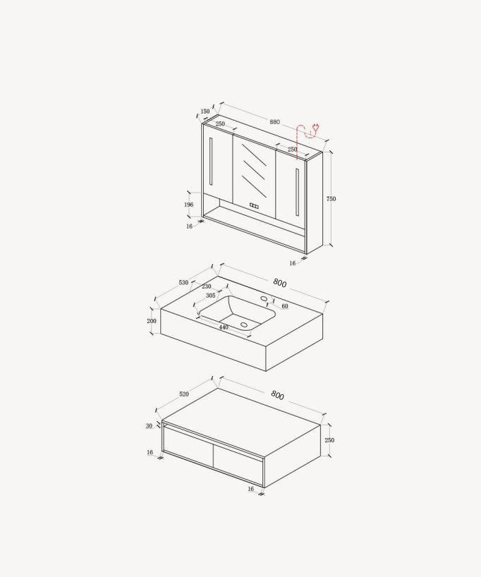 Madras Bathroom Vanity Unit - White - 80 cm