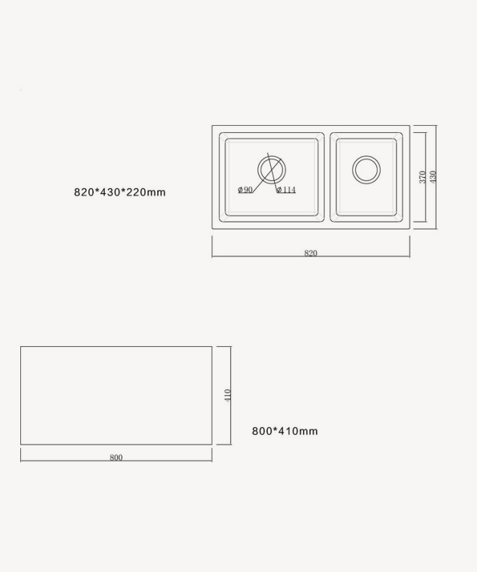 Fusain 820mm Double Bowl Sink - Black Granite
