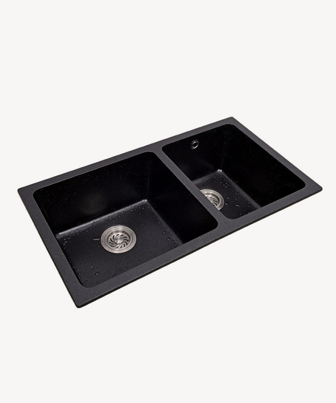 Fusain 820mm Double Bowl Sink - Black Granite