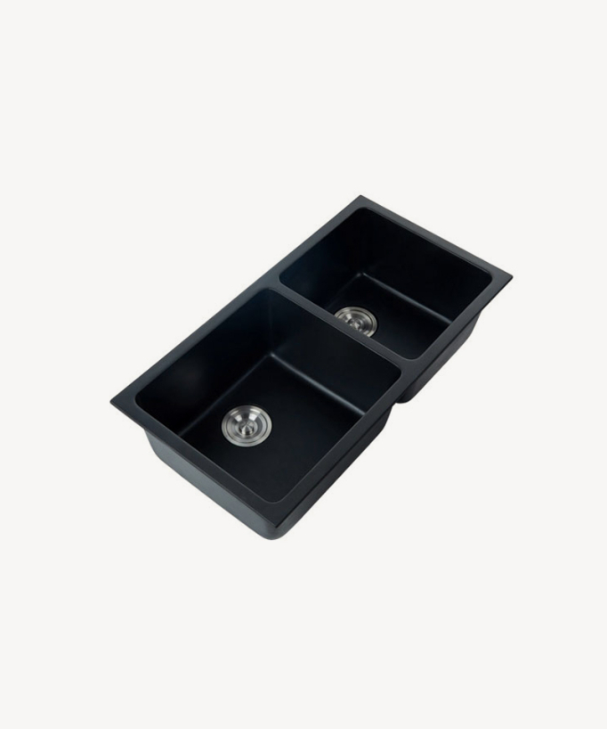 Fusain 820mm Double Bowl Sink - Black Granite