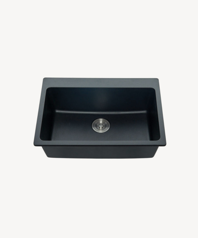 Lotus 680mm Single Bowl Kitchen Sink - Matte Black Granite
